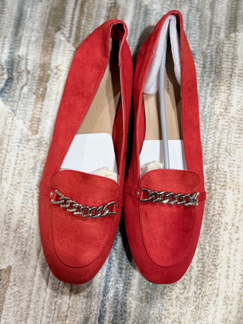 Call It Spring Red Suede Chain-Trim Loafers